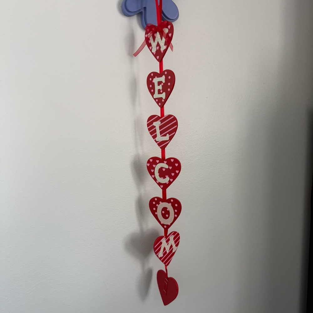 Valentines Wood Hearts Garland Wall Hanging Decor‎ Red Welcome Sign